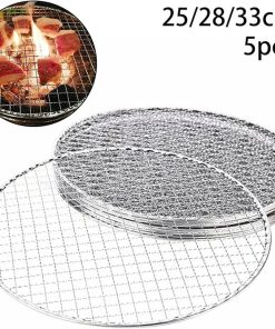 BBQ 5 Pcs Round BBQ Net Barbecue Grill Mesh Cooling Rack Steel Baking Rack Camping Outdoor Mesh Wire Net Accessories(28CM) 2