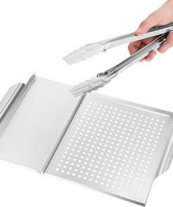 GANAZONO Combination Grill Tray Food Tongs BBQ Accessories Outdoor Cooking Set for Grilling Chicken Wings and Seafood