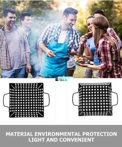 Happyyami 2 Pcs Square Grill Pan Veggie Grill Basket Griddle for Gas Grill Meat Grill Basket Camping Barbecue Basket Bbq Grill Vegetable Basket Gas Bbq Stainless Steel Metal Non-stick Paint 2