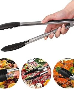 BBQ Tongs, BBQ Tongs Kitchen Stainless Steel BBQ Non-Stick Kitchen Utensils Barbecue Cooking Tong with Joint Lock Kitchen Accessories(Black Tongs) 2