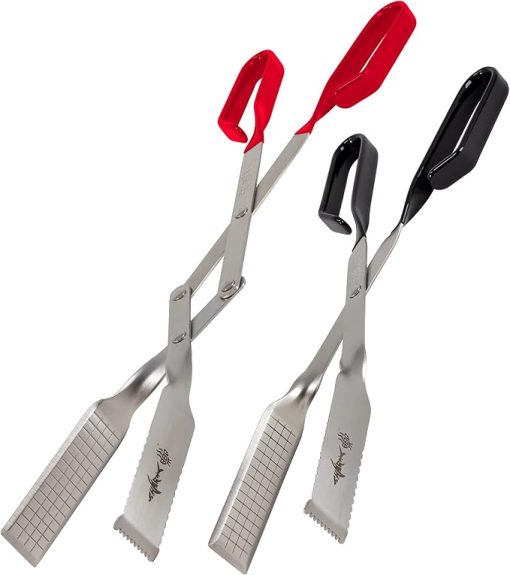 Shark BBQ Tongs Set (Two Pack) 13 & 17 In Grill Tongs and Meat Turners for Barbecue Grilling on Gas & Charcoal Grills - Red & Black