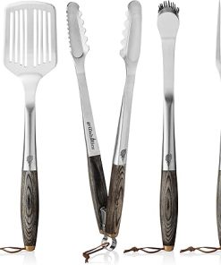 Grillaholics Premium BBQ Grill Tools – The Ultimate Gift for Dad This Father’s Day - Luxury 4-Piece Barbecue Utensils Grill Set with Wooden Gift Box