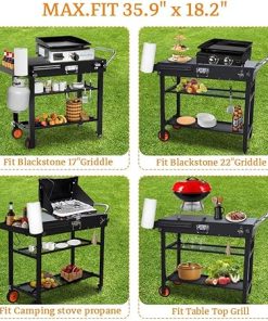 Portable Grill Table, 34″ x 18.2″ Outdoor Indoor Foldable Grill Cart, Movable Grill Stand with Wheels for BBQ, Camping, Picnic, Easy Set-up, Black 2