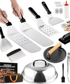 Griddle Accessories Kit, 29PCS for Blackstone Flat Top Grill Accessories Set for Camp Chef, Grilling Utensils Set with Spatulas, Burger Press, Basting Cover, Scraper, Carry Bag, Grilling Gifts for Men