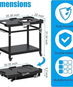 Grill Stand for Ninja Woodfire Outdoor Portable Prep Cart Table Station for Ninja XSKUNSTAND OG700 OG800 OG900 OO101 Series and Smoker Pizza Oven Accessories with Wheels & Grill Cover 2