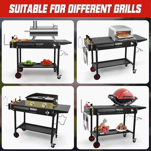 Portable Grill Tables for Outside,Movable Folding Grill Cart with Wheels,Blackstone Table/Blackstone griddle stand with Large Space,Universal blackstone table Fit 17" Or 22" Griddle - Image 2