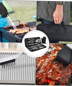7Pcs Outdoor BBQ Grill Tool Set Portable Stainless Steel BBQ Spatulas Accessories for Camping Cooking Enthusiasts Includes Storage Bag for 2