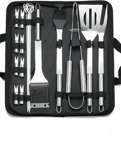 20 Pieces Stainless Steel Small Tube Handle BBQ Tool Set, BBQ Set Accessories BBQ Combination Tool, Outdoor Camping/Backyard BBQ, Gift Choice for Birthday, Father's Day, Christmas, etc.