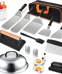 APLUSH 18PCS Griddle Accessories Kit, Flat Top Grill Accessories Set for Blackstone and Camp Chef, Grill Spatula Set Tools with Enlarged Spatulas, Basting Cover, for Grilling Camping Cooking