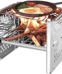 Grill Portable Folding Outdoor Wood Burning Stainless Steel Stove Picnic BBQ Grill Kebab Barbeque Cover Accessories Charcoal Grill Outdoor Picnic Patio Backyard Camping BBQ