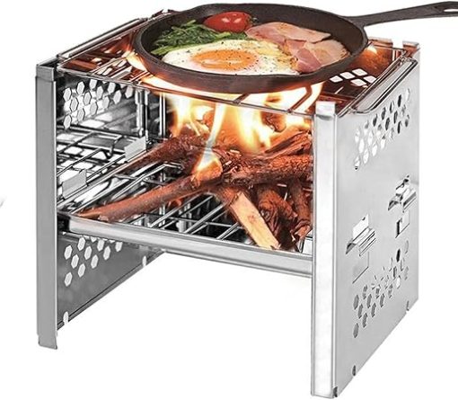 Grill Portable Folding Outdoor Wood Burning Stainless Steel Stove Picnic BBQ Grill Kebab Barbeque Cover Accessories Charcoal Grill Outdoor Picnic Patio Backyard Camping BBQ