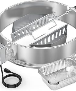 onlyfire Upgrade Stainless Steel Rotisserie Ring Kit for Weber 22-inch Kettle Charcoal Grills, Comes with Charcoal Baskets and 10 Pack Drip Pans