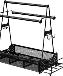 Topyond Grill Caddy, Portable BBQ Organizer with Paper Towel Holder, Hanging Hooks, and Tissue Holder, Essential Grilling Accessories for Camping, Picnics, Outdoor Cooking