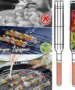 Portable Bbq Grilling Basket Stainless Steel Nonstick Barbecue Grill Basket Tools Grill Mesh for Meat 2