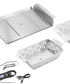 ZWILLING BBQ+ 10-pc Grill Essential Set, 5pc Skewer Set, Grill Topper, Grill Basket - Medium, 2 x Grill Basket - Small, Digital Cooking Thermometer