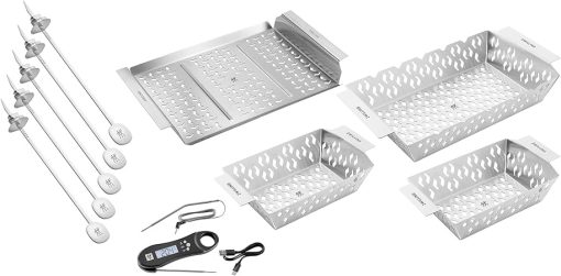 ZWILLING BBQ+ 10-pc Grill Essential Set, 5pc Skewer Set, Grill Topper, Grill Basket - Medium, 2 x Grill Basket - Small, Digital Cooking Thermometer