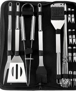 20Pcs Stainless Steel BBQ Tool Set Complete Accessories Kit with Spatula Tongs Forks for Outdoor Camping Barbecue