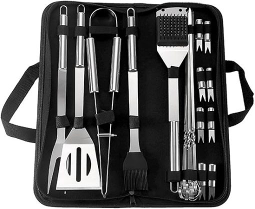 20Pcs Stainless Steel BBQ Tool Set Complete Accessories Kit with Spatula Tongs Forks for Outdoor Camping Barbecue