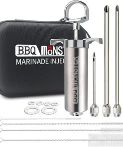 BBQ Monster Meat Injector Syringe Kit with 4 Professional Marinade Injector Needles and Travel Case for BBQ Grill Smoker, Turkey, Brisket; 2-oz Capacity; Paper User Manual and E-Book (PDF)