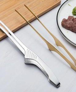 Cooking Tongs BBQ Food Clips Grill Clips Stainless Steel Kitchen Accessories Cooking Outdoor Nonstick Steak Clips Tongs(Gold) 2