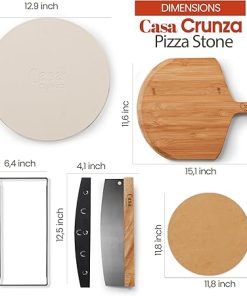 Pizza Stone Set – 5 PCS Premium Cordierite Pizza Stone Set for Baking and Grilling, Complete Pizza Making Kit with Bamboo Peeling Board, Pizza Cutter, and Greaseproof Paper 2