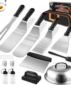 Blackstone 23Pcs Griddle Accessories Kit, Grill Tools with Spatulas, Scraper, Burger Press, Basting Cover, BBQ Tongs, Oil Bottle - Flat Top Grill Accessories Set for Outdoor Cooking