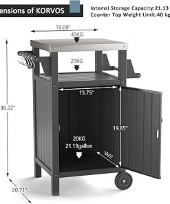 KORVOS Kitchen Portable Outdoor Grill Cart, Patio Bar Cart with Stainless Steel Top and Rolling Wheels, BBQ Cart for Indoor&Outdoor Use, Grey 2
