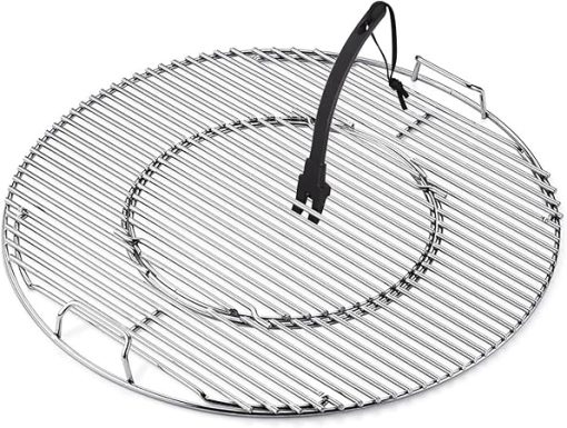 KAMaster Stainless Steel Hinged Cooking Grate with Lifter for Weber 22in Charcoal Kettle Grill