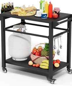 Outdoor Grill Cart, 40"x 20"Movable Grill Cart, Pizza Oven Stand Table, Outdoor Kitchen Cooking Prep Table BBQ Carts for Backyard, Camping, Black