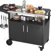 JY QAQA Outdoor Grill Cart with Storage,Patio Kitchen Island Outdoor Grill Table with Wheels,BBQ Cart Movable Pizza Oven Table Stand, Storage Cabinet, Foldable Tabletop, (Black)