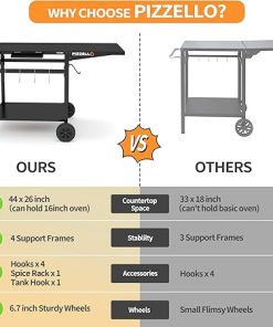 Outdoor Grill Table 44″ x 26″ Movable Pizza Oven Stand Foldable Double-Shelf Grill Cart Fit for 12/16inch Oven Ooni Ninja Woodfire Blackstone 2