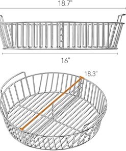Charkettle Stainless Steel Charcoal Basket with Divider and Handle, BBQ Accessries Charcoal Holder Compatible with Weber 22″ Kettle Grills 2