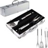Barbecue Tools Set, 3 Pcs Stainless Steel Grill Utensils Set Bbq Accessories Kit Include Tong, Spatula, Fork With Portable Aluminium Storage Case For Picnics, Camping And Outdoor Activities Useful