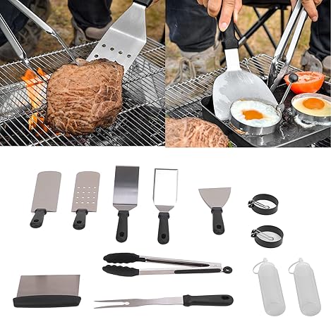 12Pcs Stainless Steel Grilling Kit, Heat Resistant BBQ Grill Tool Set With Storage Bag Grill Accessories Grill Set For Outdoor Grill, Birthday Parties 12Pcs Stainless Steel Grilling Kit, Heat Resistant BBQ Grill Tool Set With Storage Bag Grill Accessories Grill Set For Outdoor Grill, Birthday Parties