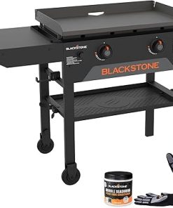 Blackstone 28 Inch Original Omnivore Griddle 2206, Blackstone 2 Burner Griddle Portable Outdoor Flat Top Grill, with Blackstone Griddle Seasoning and Wholesalehome Gloves and Cloth