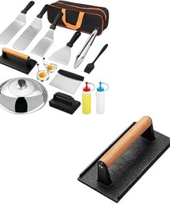 AIVIKI Griddle Accessories Kit with Burger Bacon Press, 16pcs Flat Top Grill Griddle Tools Set for Blackstone and Camp Chef