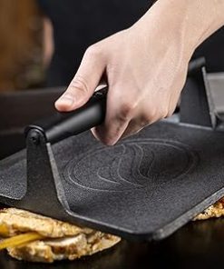 Blackstone 5554 Pre-Seasoned Signature Cast Iron Griddle Grill Press XL Extra Wide Base Heavy Duty-Meat, Burger, Bacon, Steak, Sausage Heat Resistant Handle-10” x 10” x 4” (Square), Black 2