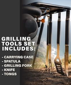 HitchFire 4 PC Grill Set BBQ Tools Grill Utensils Set, Includes Grilling Spatula, Knife, Tongs and Grilling Fork, Built in Hanger Hooks for Easy Stow on Your HitchFire Grill, BBQ Set for Any Occasion 2