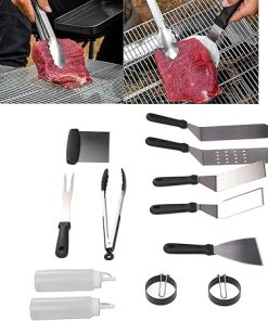 Topyond 12Pcs Stainless Steel Grilling Kit,Heat Resistant BBQ Grill Tools with Storage Bag,Food Grade BBQ Grill Set for Outdoor Camping,Grill Utensils 2