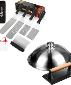 HOMENOTE Griddle Accessories Kit, 7-Pieces Exclusive Griddle Tools Long/Short Spatulas Set - Commercial Grade Flat Top Grill Cooking Kit, 12 Inch Heavy Duty Round Basting Cover Cheese Melting Dome