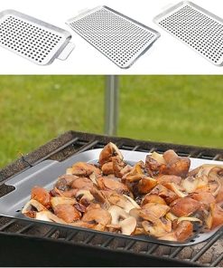 Practical BBQ Grills Toppers Stainless Steel Grilling Basket With Holes For Cooking Vegetables And Seafood 2