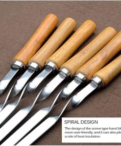 BBQ Skewer Stainless Steel BBQ Fork Set Long Flat Wood Handle Barbecue Needle Meat Grill Outdoor Tools 6pcs 2