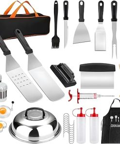 Griddle Accessories Kit, Wchiou 132 PCS Flat Top Grill Accessories for Blackstone and Camp Chef, Professional Grill BBQ Spatula Set with Basting Cover, Spatula, Scraper, Bottle, Tongs, Egg Ring