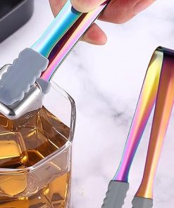 Tongs Stainless Steel Ice Tongs with Silicone Head Non-Slip Mini Gilded Food BBQ Clip Tea Party Bar Kitchen Stuff BBQ Clips Tools 2