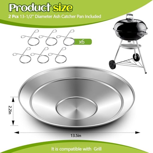 2 Pcs 13-1/2" Diameter Ash Catcher Pan Ash Pan for Charcoal Grill Compatible with Weber for Grill Replacement Parts - Image 2
