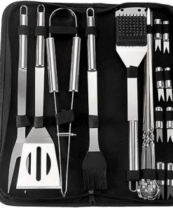 20Pcs Grill Accessories BBQ Tools, Stainless Steel Grilling Tools, BBQ Accessories Tool Set with Storage Bag, Grilling Utensils Tools Set for Gourmets, Barbecue Fans, Coo