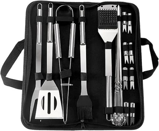20Pcs Grill Accessories BBQ Tools, Stainless Steel Grilling Tools, BBQ Accessories Tool Set with Storage Bag, Grilling Utensils Tools Set for Gourmets, Barbecue