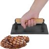 Cooking Weight, Steak Press, Cast Iron Hamburger Press Patty Maker Square Grilling Accessories with Easy Grip Wooden Handle for Steakhouses Restaurants Home