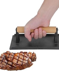 Cooking Weight, Steak Press, Cast Iron Hamburger Press Patty Maker Square Grilling Accessories with Easy Grip Wooden Handle for Steakhouses Restaurants Home