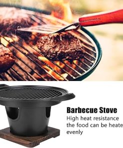 Indoor BBQ Grill, Smokeless Korean Barbecue Stove, Cast Iron Mini Grill with Non‑stick Pan Portable Barbecue Charcoal Stove for Indoor Outdoor Camping Home Picnic BBQ for Friends Party 2
